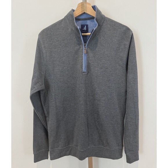 Johnnie-O Sully 1/4 Zip Pullover Men’s Size S Charcoal/Blue Leather Pull Logo - Picture 1 of 11